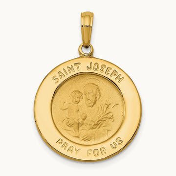 Saint Joseph Medal Pendant Polished and Satin-Solid, 14K