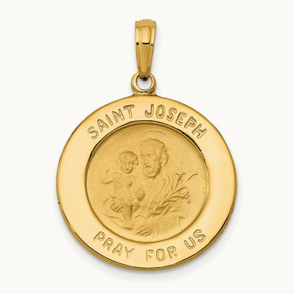 Saint Joseph Medal Pendant Polished and Satin-Solid, 14K