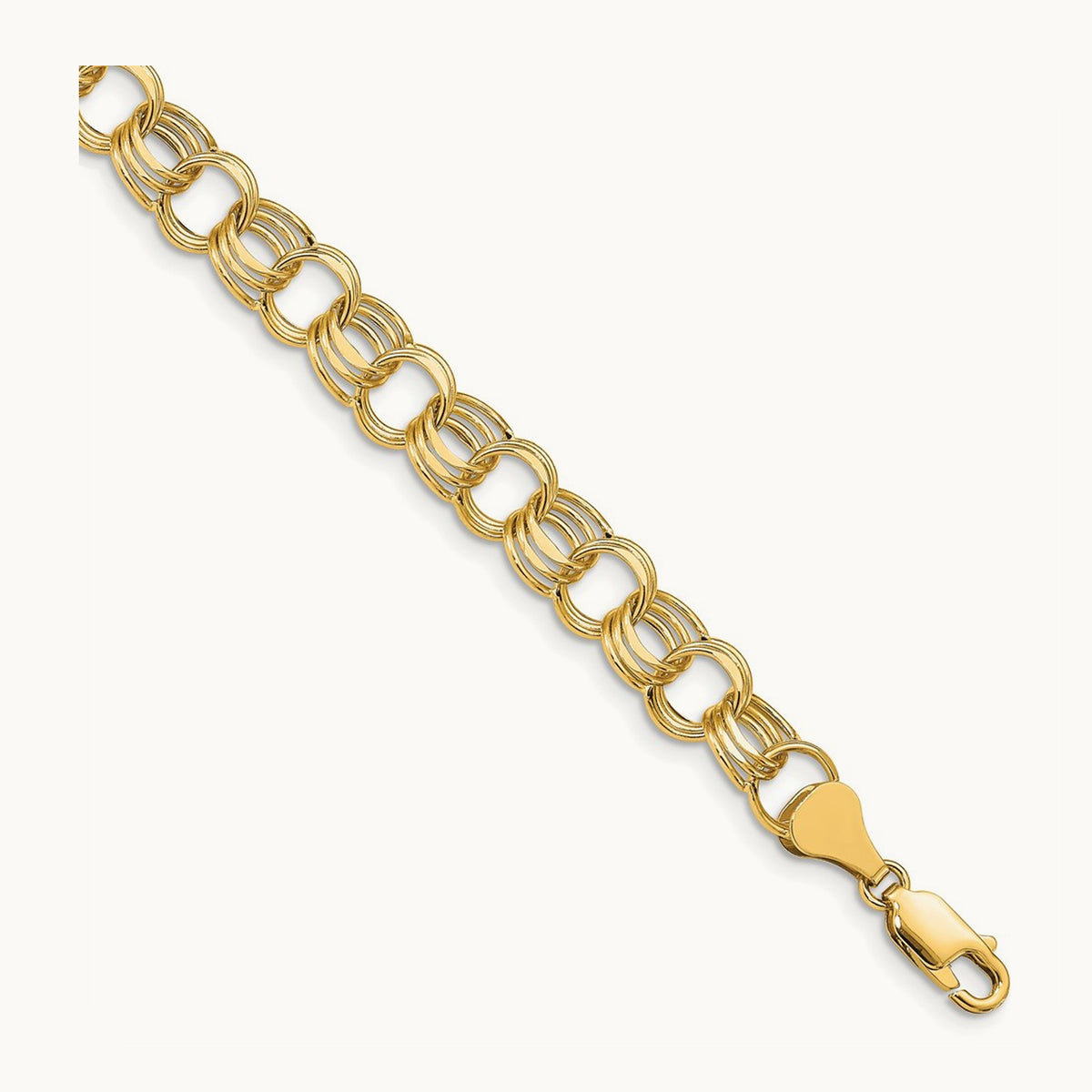 Lite Triple Link Charm Bracelet — 14K Yellow Gold, 7.25mm, 8mm