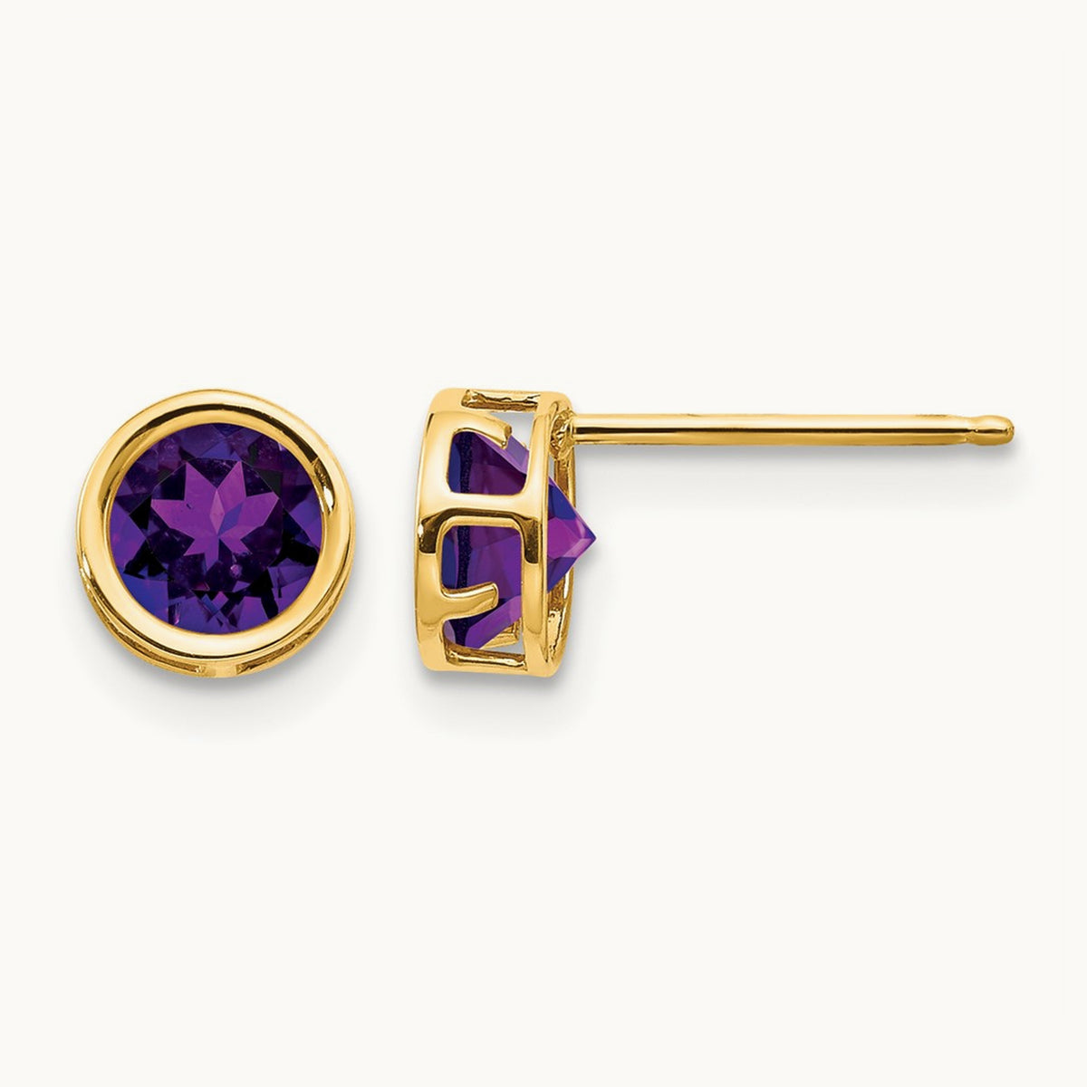 Bezel Amethyst Stud Earrings, 5mm, 14K