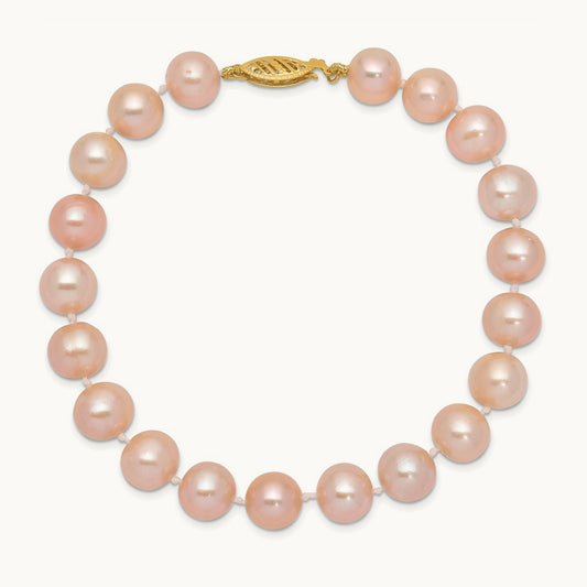 8- Pink Near Round Freshwater Cultured Pearl Bracelet, 9mm, 14K