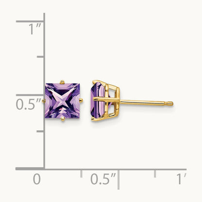 Princess Cut Amethyst Earrings, 6mm, 14K