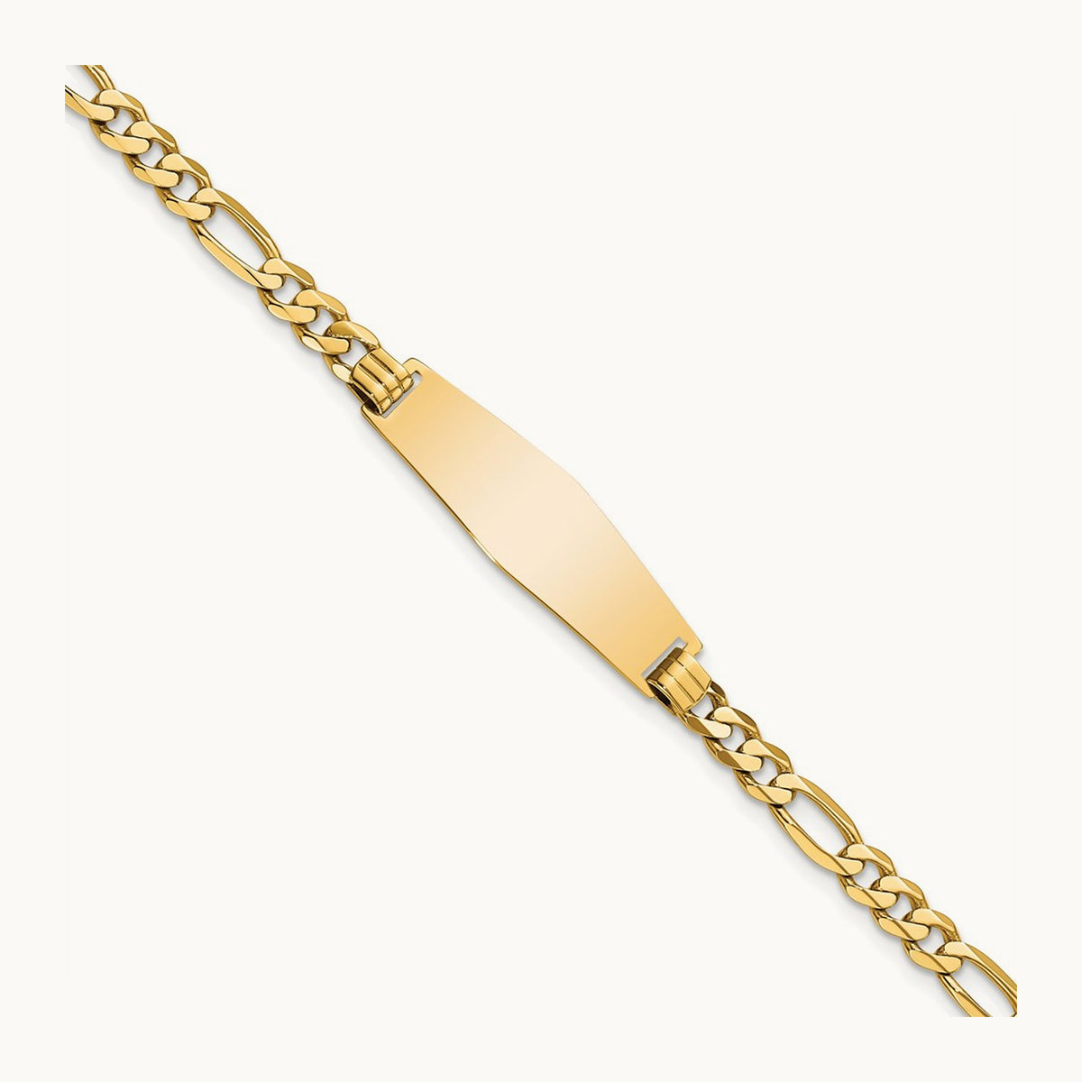 Soft Diamond Shape Flat Figaro Link ID Bracelet, 14K