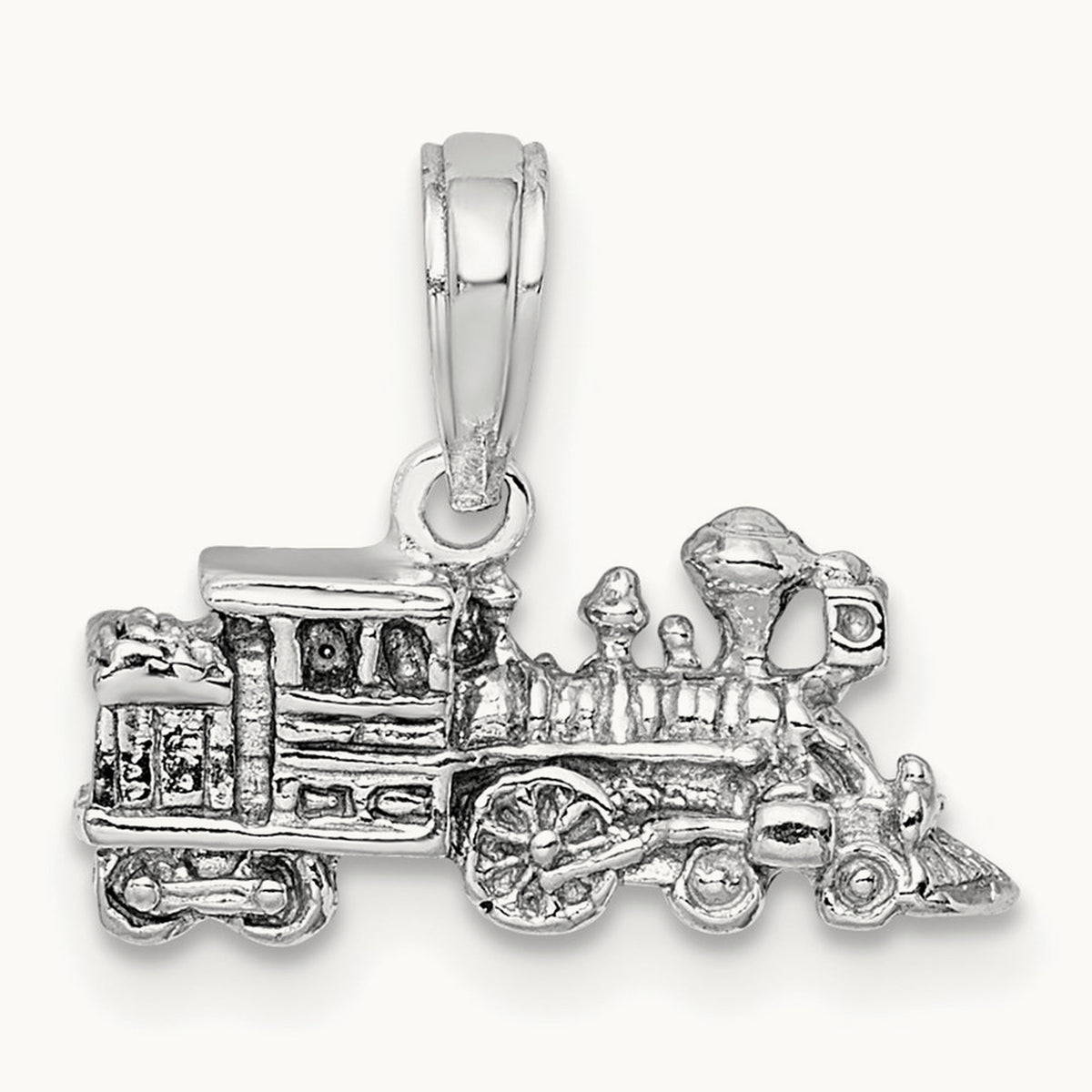 3-D Miniature Train Charm — 14K White Gold, 7.25mm