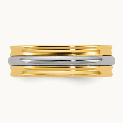 Y/W Single Banded Wedding Band, 6mm, 14K Two-tone