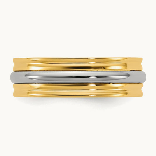 Y/W Single Banded Wedding Band, 6mm, 14K Two-tone