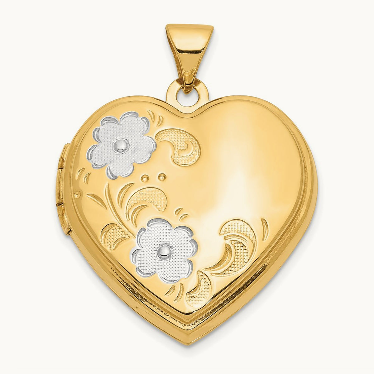 Floral Heart Locket — 14K Two-Tone Gold