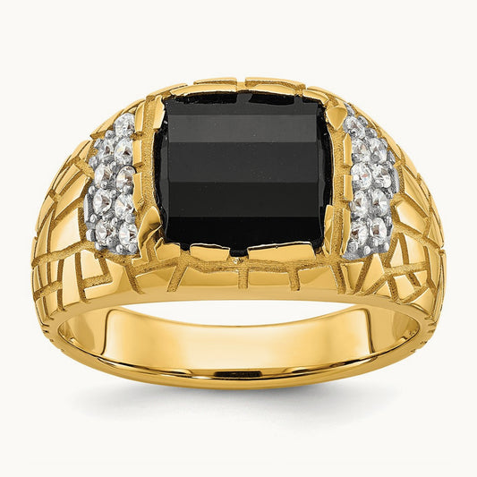 IBGoodman Men's Polished Nugget Texture Onyx & Diamond Ring, 14K