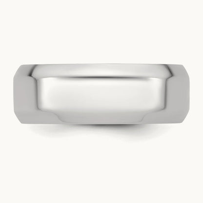 Bevel Edge Comfort Fit Band, 8mm, 10K White Gold
