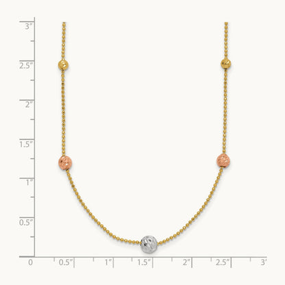 Tri-Color D/C Beads Beaded Chain Necklace, 14K