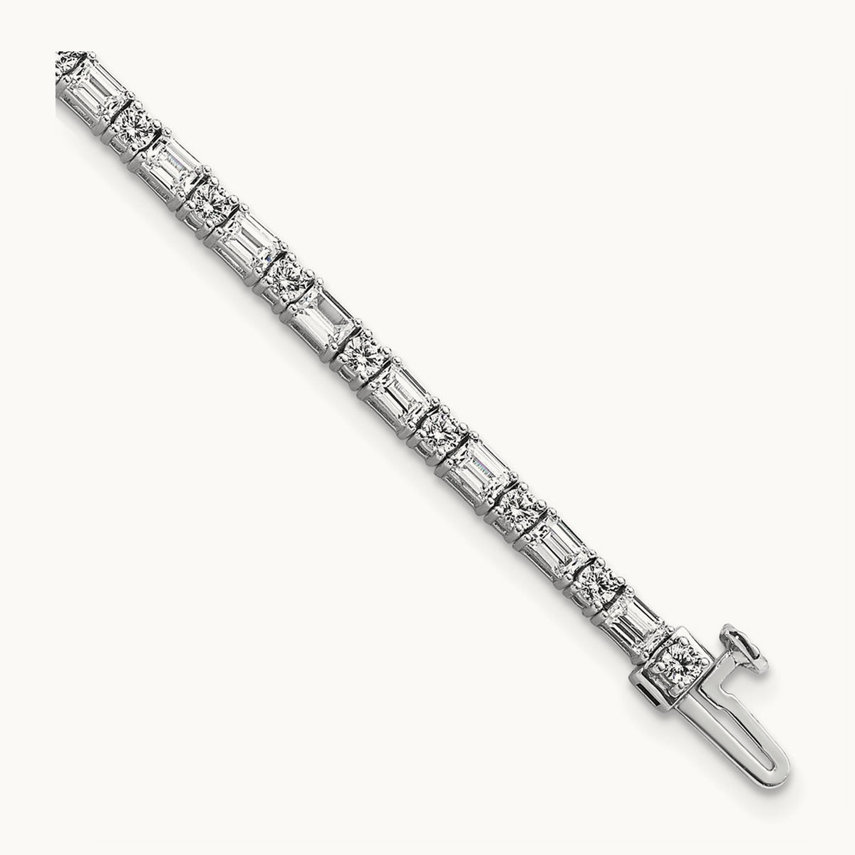 Emerald/Round Tennis Bracelet, 4.75-5.00 ct tw Lab-Grown Diamond — 5 ct, VS (Best), 14K White Gold