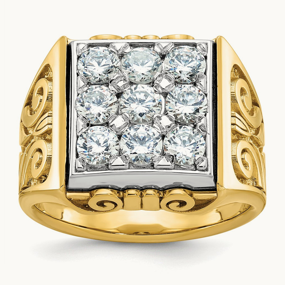 14ktt IBGoodman Men's Textured Scroll Design Diamond Cluster Ring