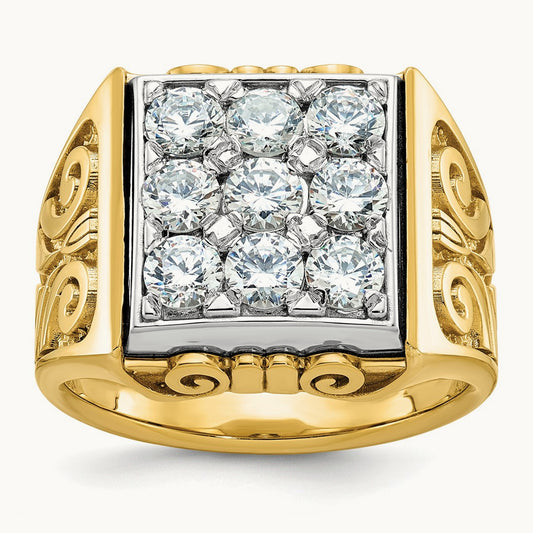 14ktt IBGoodman Men's Textured Scroll Design Diamond Cluster Ring
