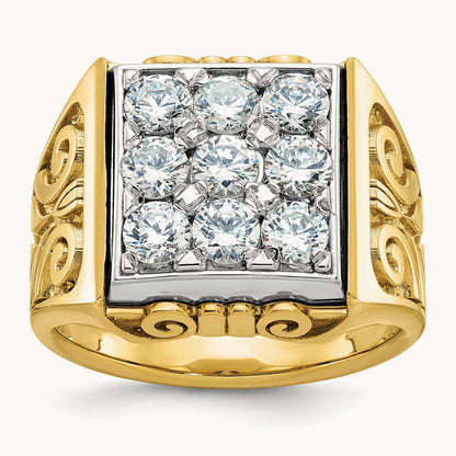 14ktt IBGoodman Men's Textured Scroll Design Diamond Cluster Ring