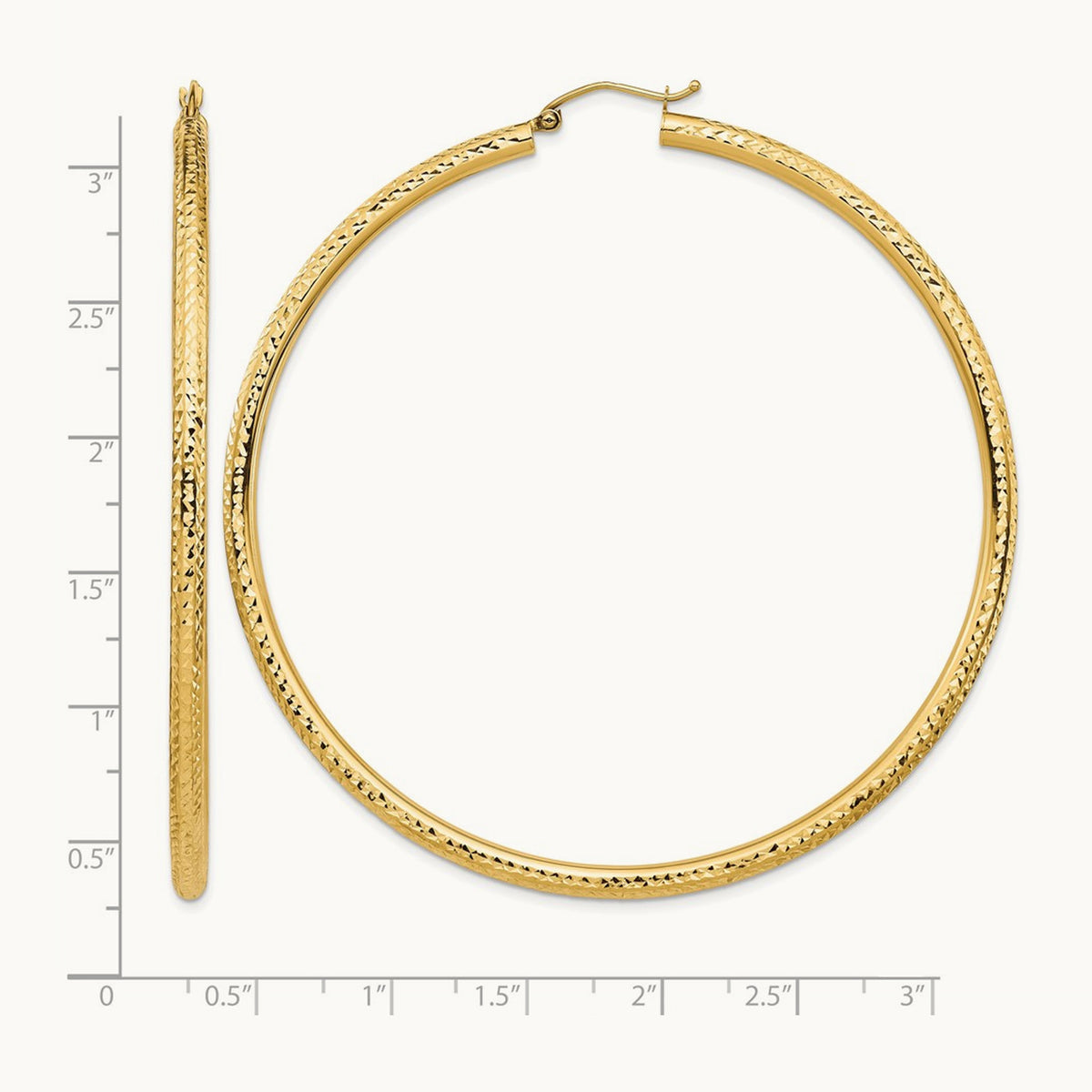 Lightweight Diamond-cut Hoop Earrings — 14K Yellow Gold