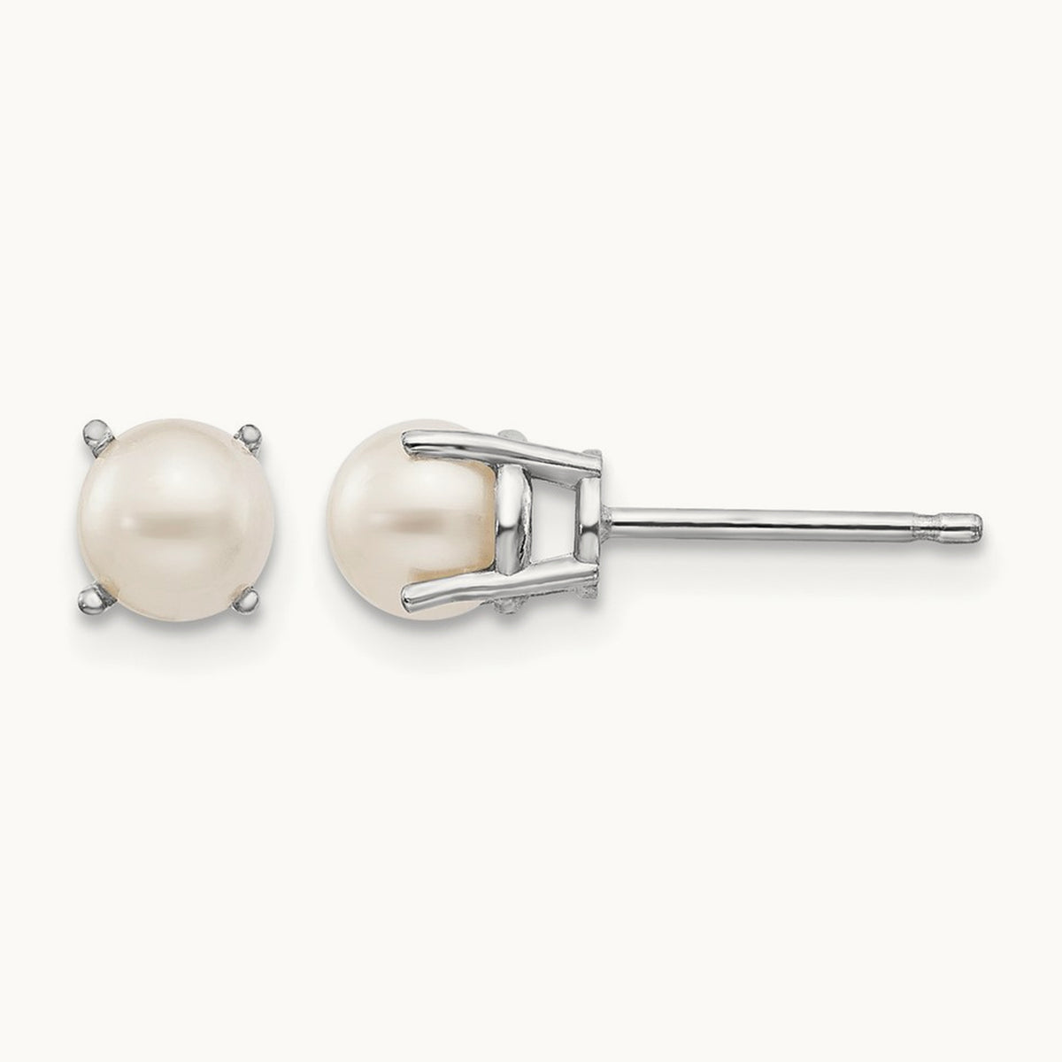 Round June/Freshwater Cultured Pearl Post Earrings — 14K White Gold