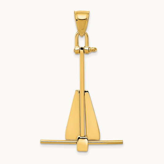 3D Moveable Anchor Pendant, 14K