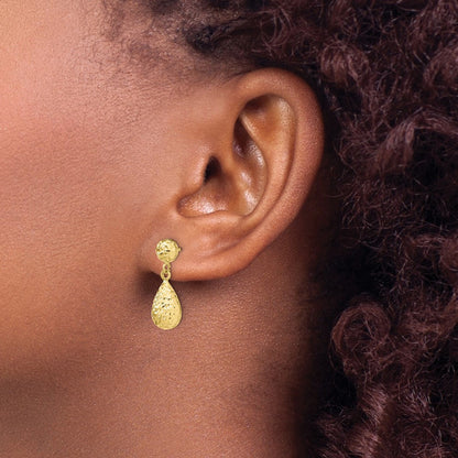 Diamond-cut Post Dangle Earrings — 10K Yellow Gold