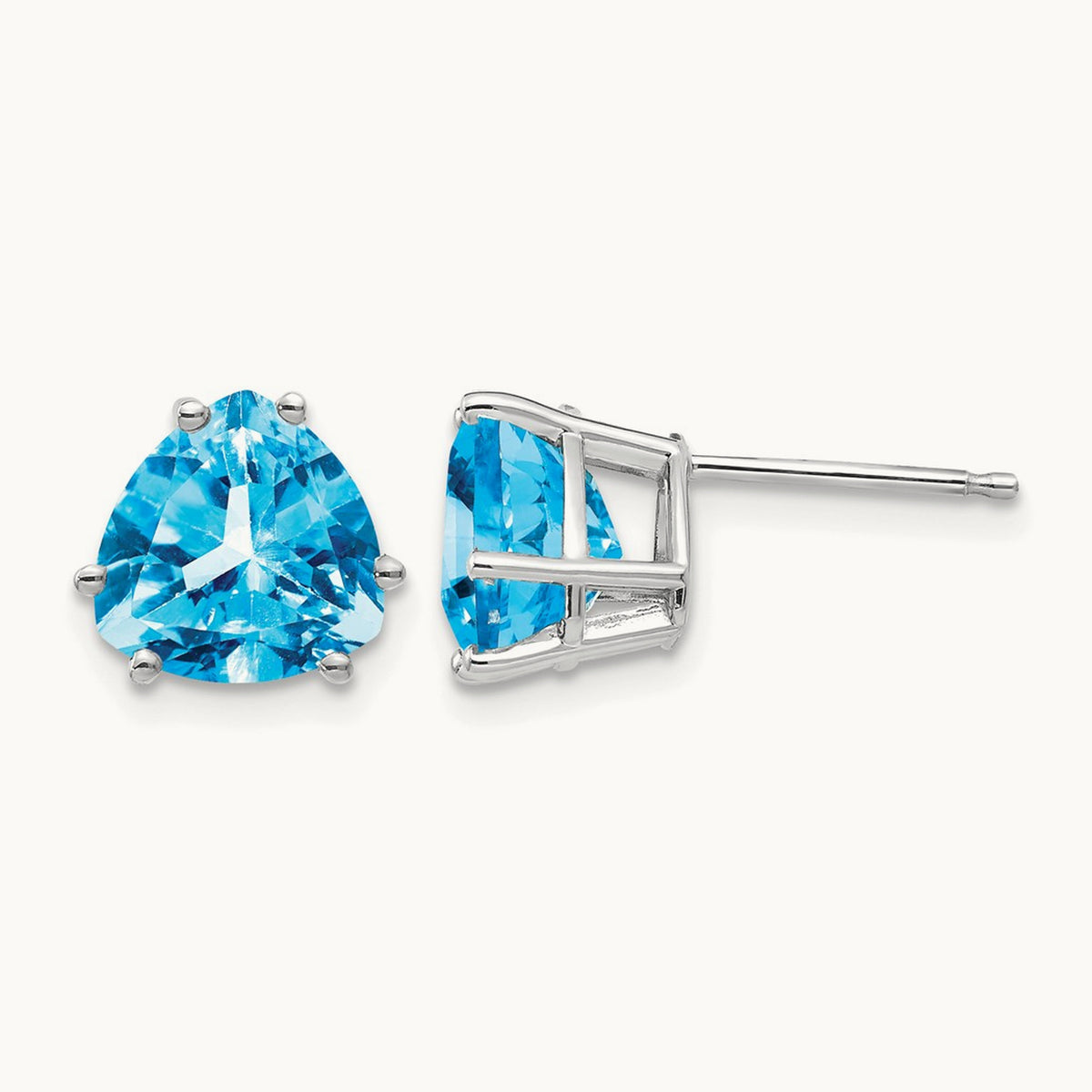 Trillion Blue Topaz Earrings, 8mm, 14K White Gold