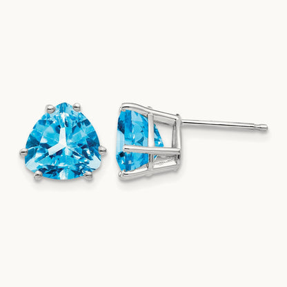 Trillion Blue Topaz Earrings, 8mm, 14K White Gold