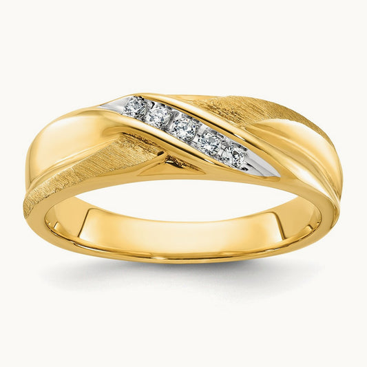 Polished/Satin Men's Ring, 0.10 ct tw Lab-Grown Diamond