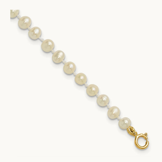 3- White Semi Round Freshwater Cultured Pearl Bracelet, 14K