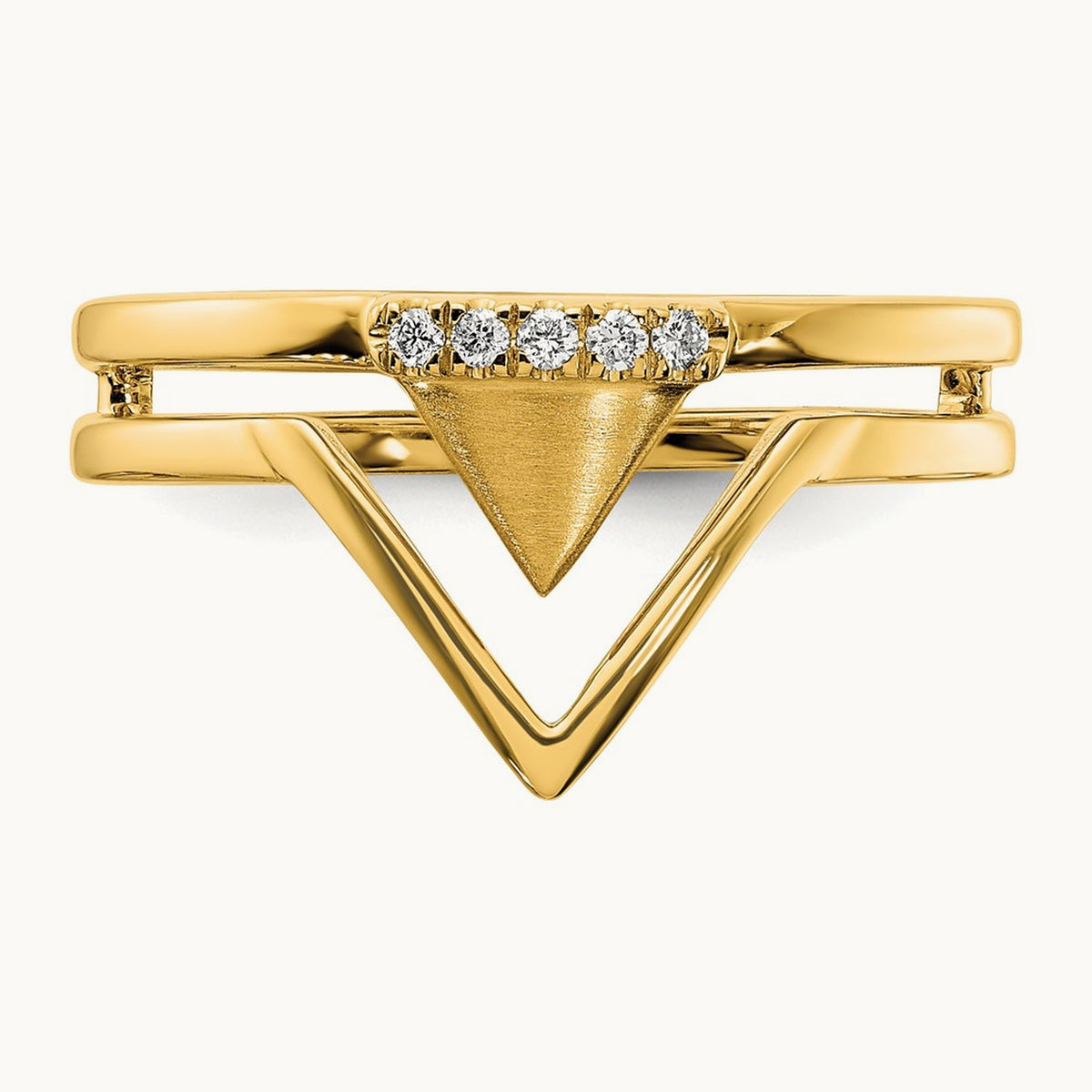 Satin and Polished Diamond Double Triangle Ring, 14K