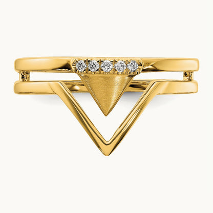 Satin and Polished Diamond Double Triangle Ring, 14K