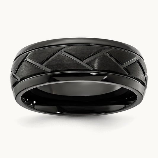 IP-plated Brushed Center Band, 8.00mm, Stainless Steel Black