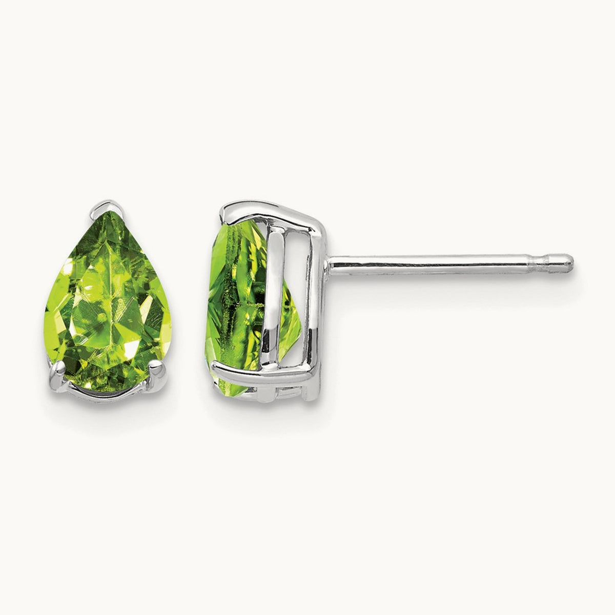 Peridot Pear Stud Earrings, 14K White Gold