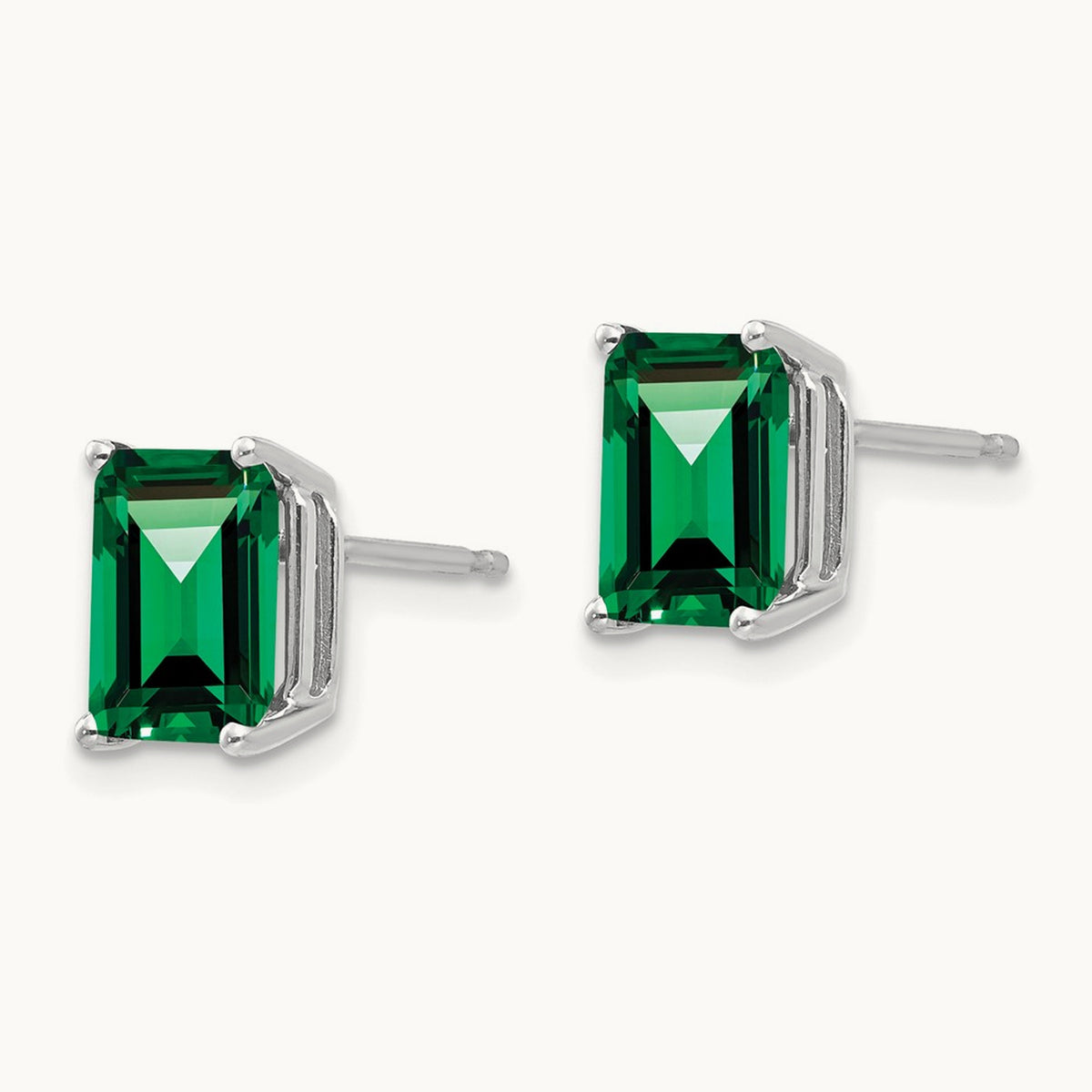 Mount St. Helens 8x6 Emerald Stud Earrings, 14K White Gold