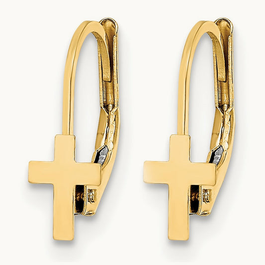 Madi K Polished Cross Leverback Earrings, 14K