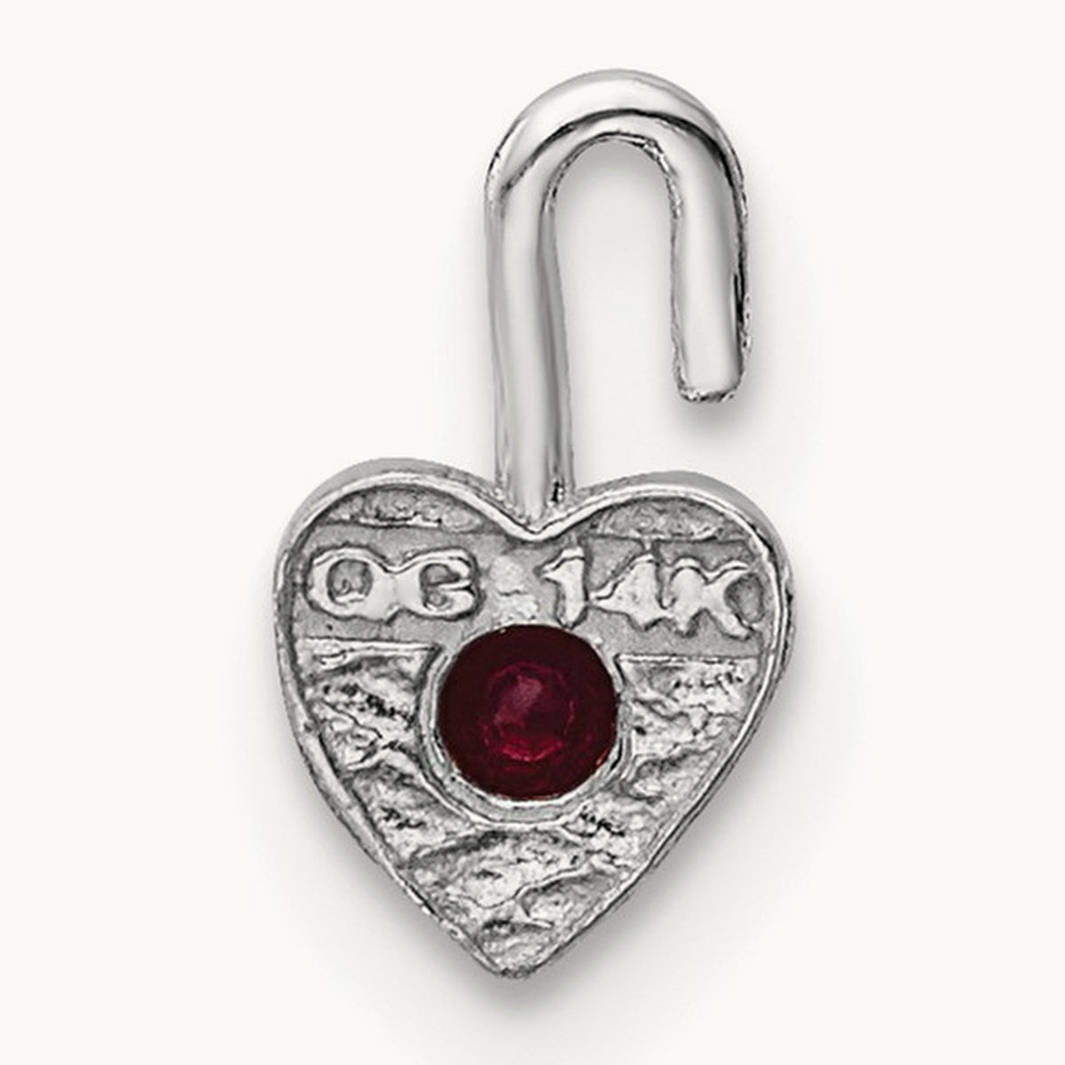 January Synthetic Birthstone Heart Charm — 14K White Gold
