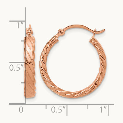 Small Patterned Hoop Earrings — 14K Rose Gold