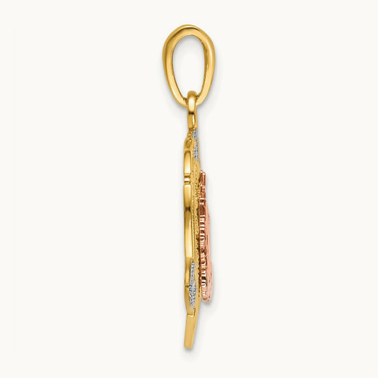 w/White Rhod Praying Hands and Cross Heart Charm, 14K Two-tone