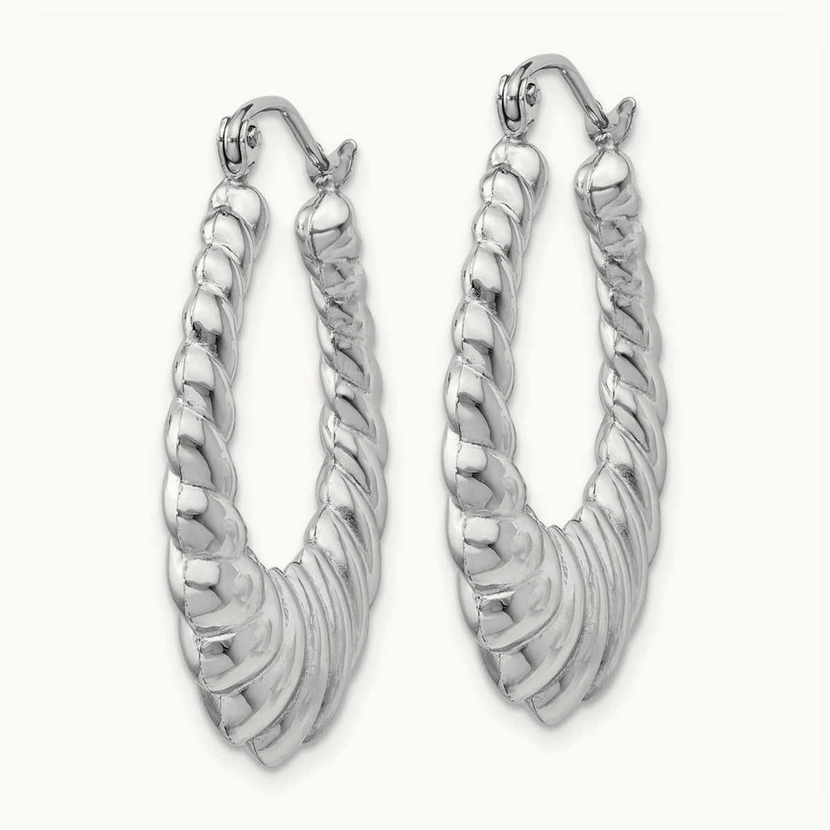 Polished Scalloped Hoop Earrings — 14K White Gold, 24.5mm