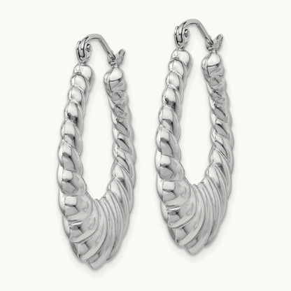 Polished Scalloped Hoop Earrings — 14K White Gold, 24.5mm
