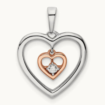 Double Heart Diamond Pendant, 14K Two-tone White with Rose