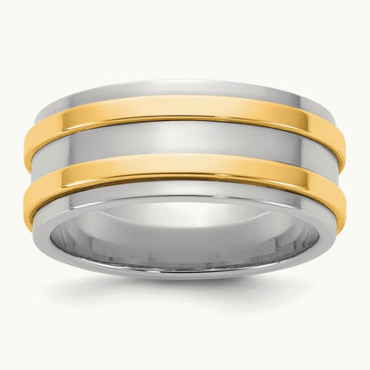 W/Y Double Banded Wedding Band, 8mm, 14K Two-tone
