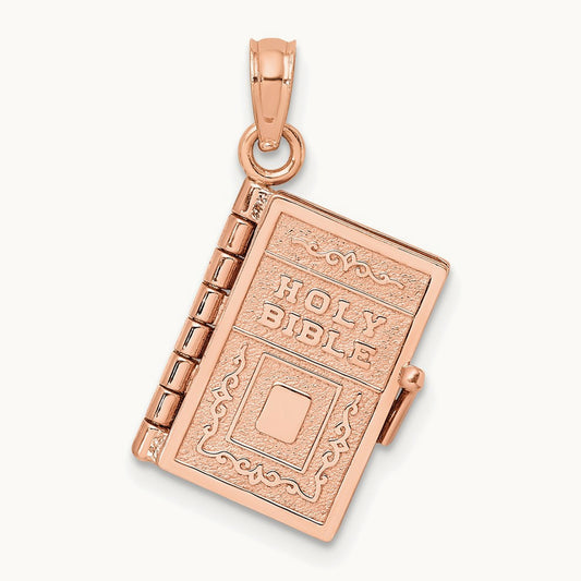 3-D Holy Bible with Lord's Prayer Moveable Charm — 14K Rose Gold