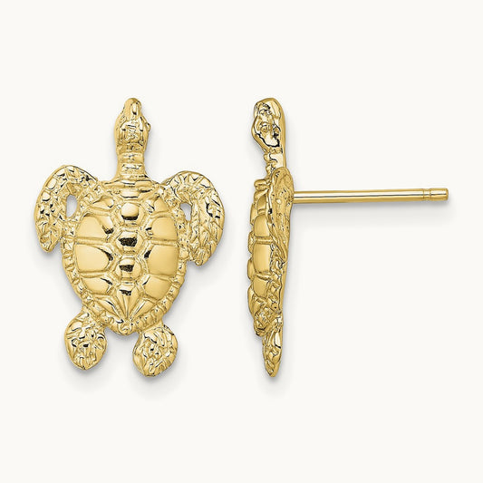 Polished and Textured Sea Turtle Post Earrings, 14K