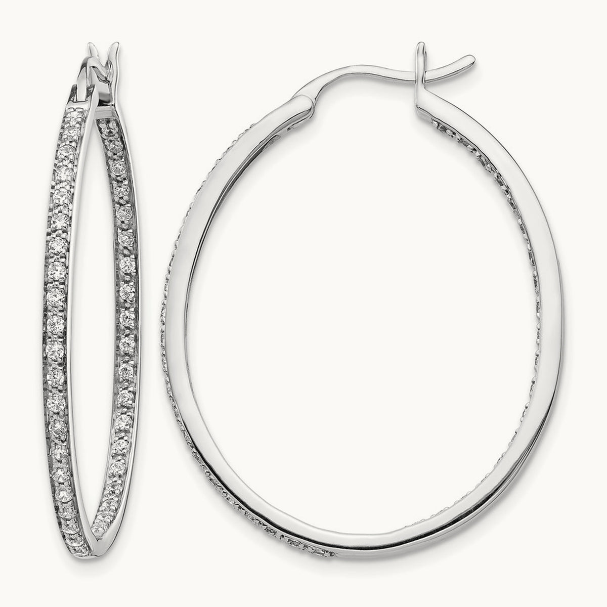 Diamond In/Out Hoop Earrings, 14K White Gold