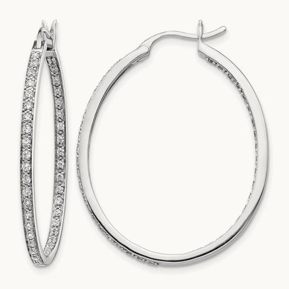 Diamond In/Out Hoop Earrings, 14K White Gold