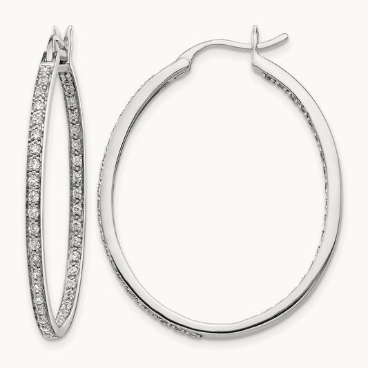 Diamond In/Out Hoop Earrings, 14K White Gold