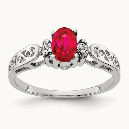 6x4mm Oval Ruby AA Diamond ring, 14K White Gold