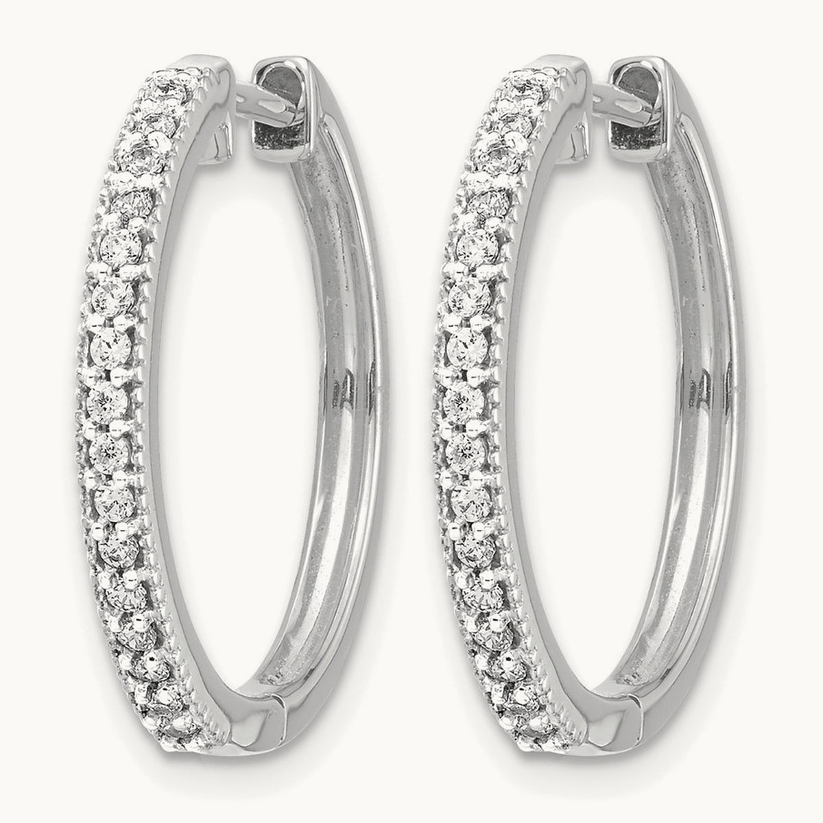 Diamond Milgrain Hinged Hoop Earrings — 14K White Gold