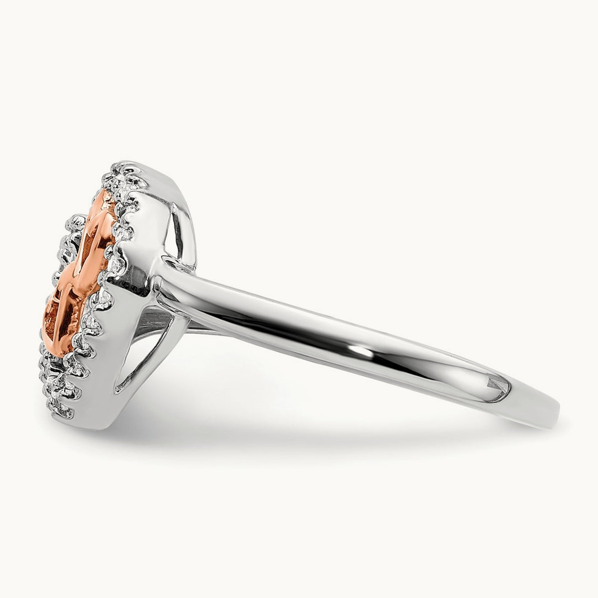 Diamond Heart Ring, 14K White Gold with Rose Gold