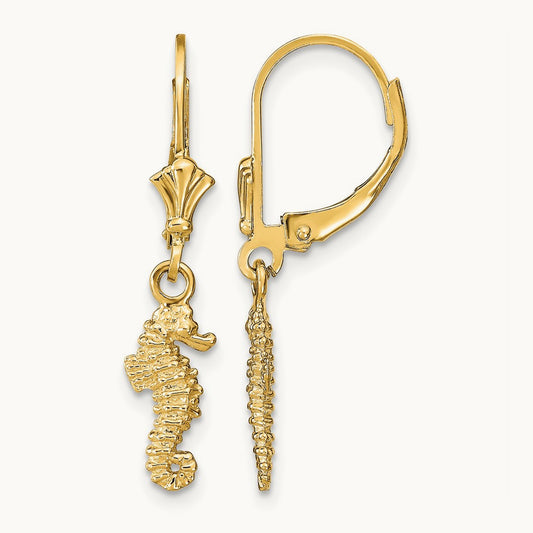 Seahorse Leverback Earrings — 14K Yellow Gold