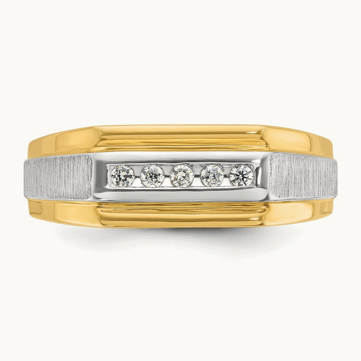 w/ White RH IBGoodman Men's Polished/Satin 5-Stone Diamond Ring, 14K
