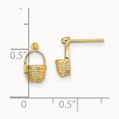 Mini Basket Flat Back Post Earrings, 14K